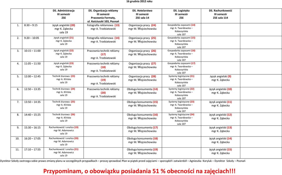 17:10 17:55 Rachunkowość i analiza (21) Pracownia Formaty, ul.