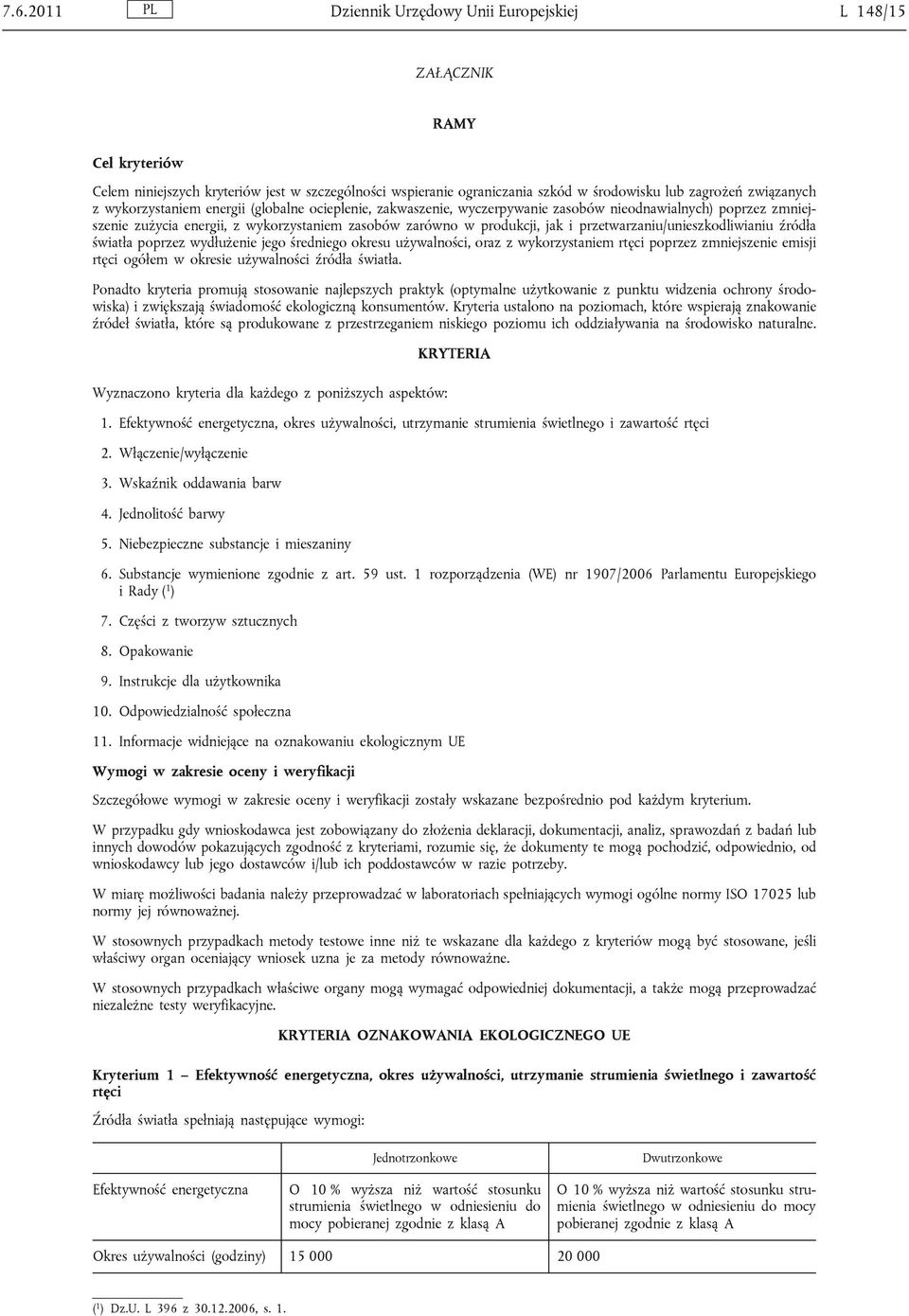 przetwarzaniu/unieszkodliwianiu źródła światła poprzez wydłużenie jego średniego okresu używalności, oraz z wykorzystaniem rtęci poprzez zmniejszenie emisji rtęci ogółem w okresie używalności źródła