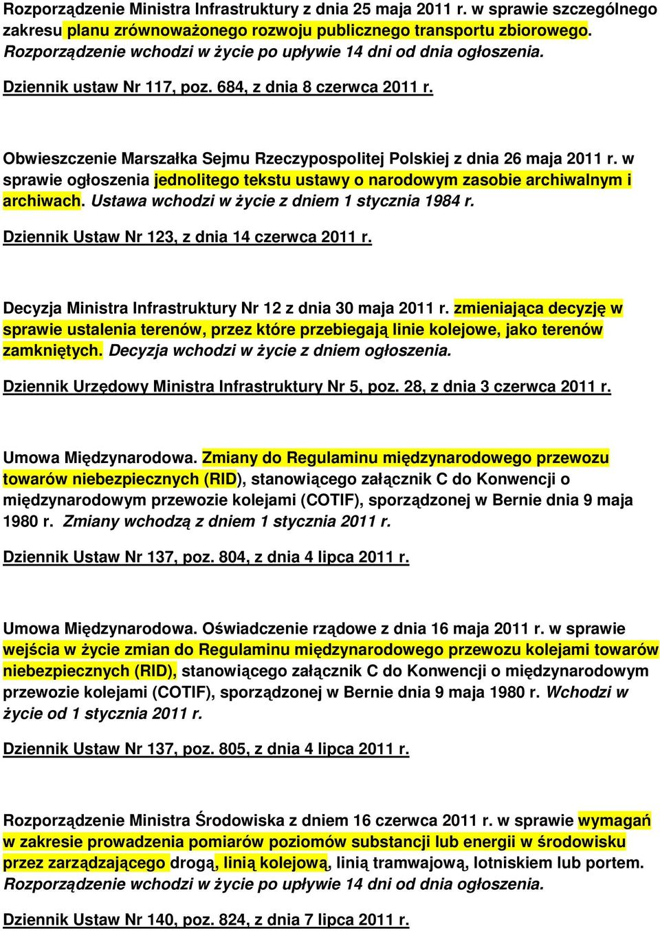 w sprawie ogłoszenia jednolitego tekstu ustawy o narodowym zasobie archiwalnym i archiwach. Ustawa wchodzi w Ŝycie z dniem 1 stycznia 1984 r. Dziennik Ustaw Nr 123, z dnia 14 czerwca 2011 r.