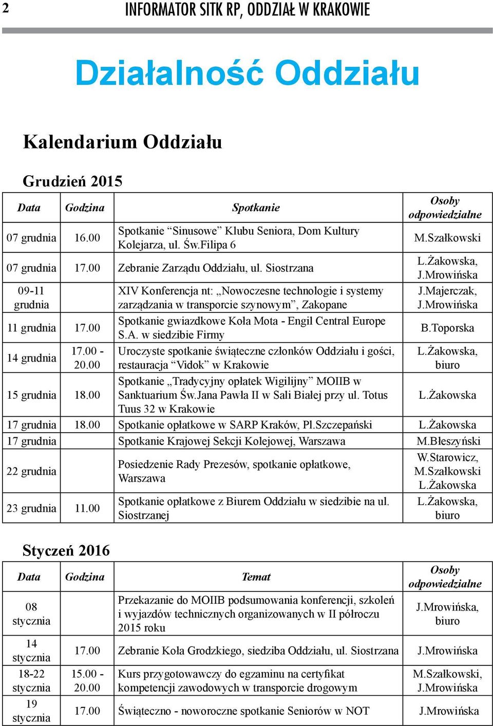 00 XIV Konferencja nt: Nowoczesne technologie i systemy zarządzania w transporcie szynowym, Zakopane Spotkanie gwiazdkowe Koła Mota - Engil Central Europe S.A.