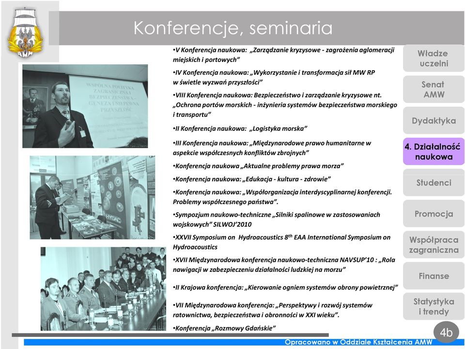 Ochrona portów morskich -inżynieria systemów bezpieczeństwa morskiego i transportu II Konferencja : Logistyka morska III Konferencja : Międzynarodowe prawo humanitarne w aspekcie współczesnych