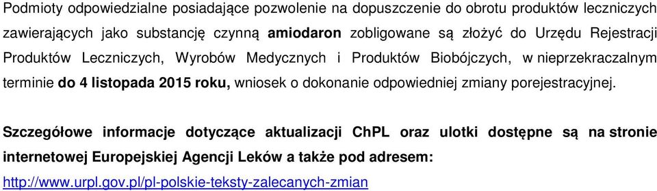 4 listopada 2015 roku, wniosek o dokonanie odpowiedniej zmiany porejestracyjnej.