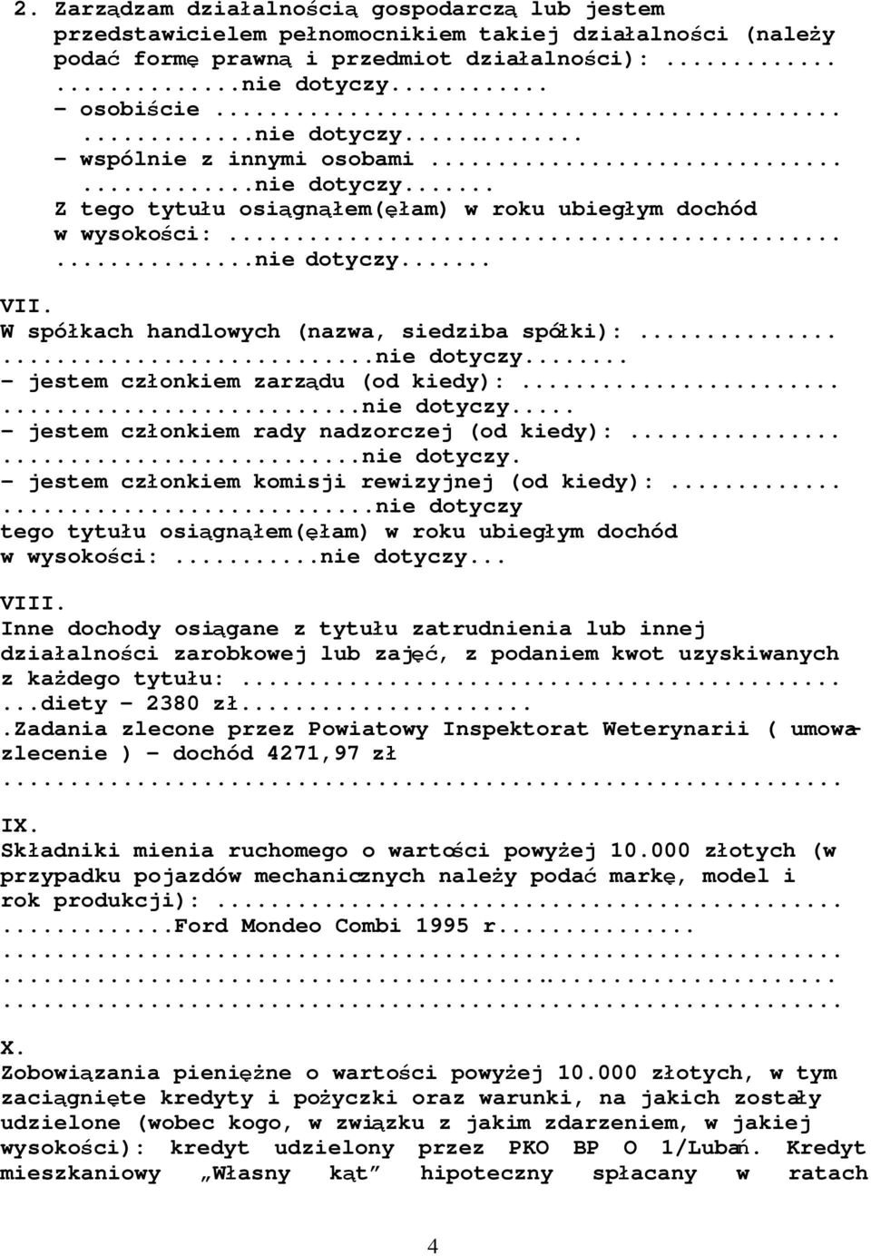 W spółkach handlowych (nazwa, siedziba spółki):......nie dotyczy... - jestem członkiem zarządu (od kiedy):......nie dotyczy... - jestem członkiem rady nadzorczej (od kiedy):......nie dotyczy. - jestem członkiem komisji rewizyjnej (od kiedy):.