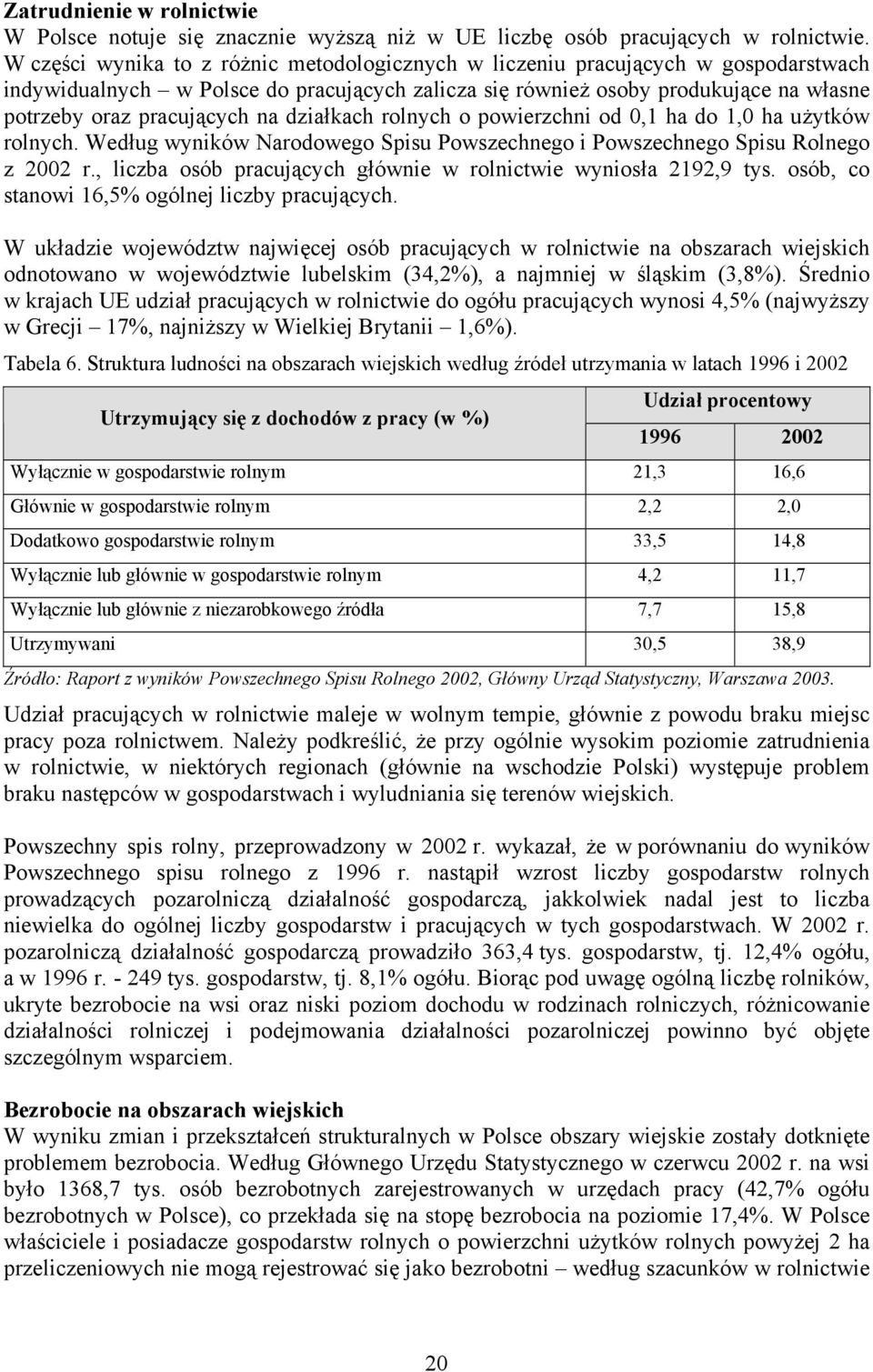 na działkach rolnych o powierzchni od 0,1 ha do 1,0 ha użytków rolnych. Według wyników Narodowego Spisu Powszechnego i Powszechnego Spisu Rolnego z 2002 r.