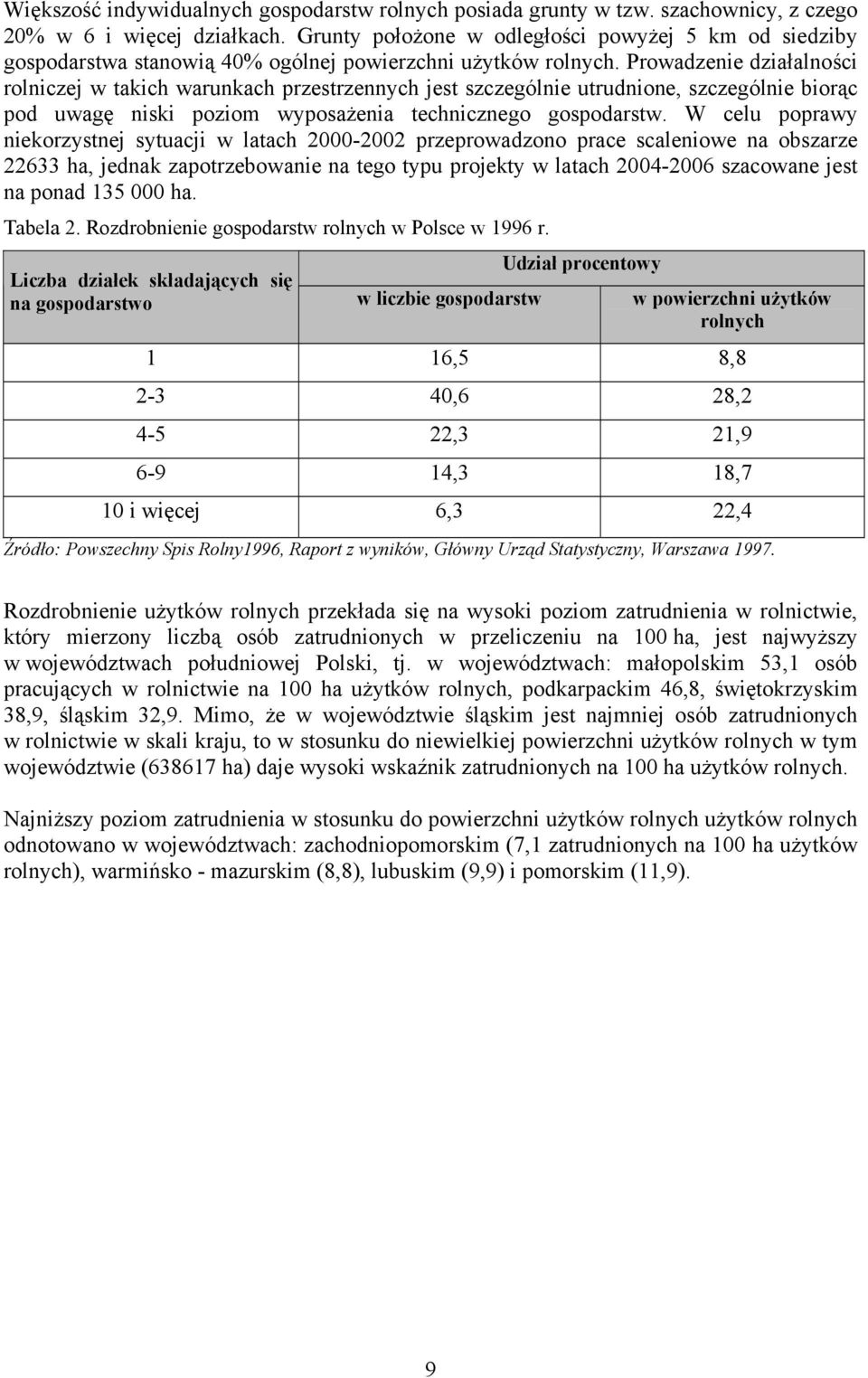 Prowadzenie działalności rolniczej w takich warunkach przestrzennych jest szczególnie utrudnione, szczególnie biorąc pod uwagę niski poziom wyposażenia technicznego gospodarstw.