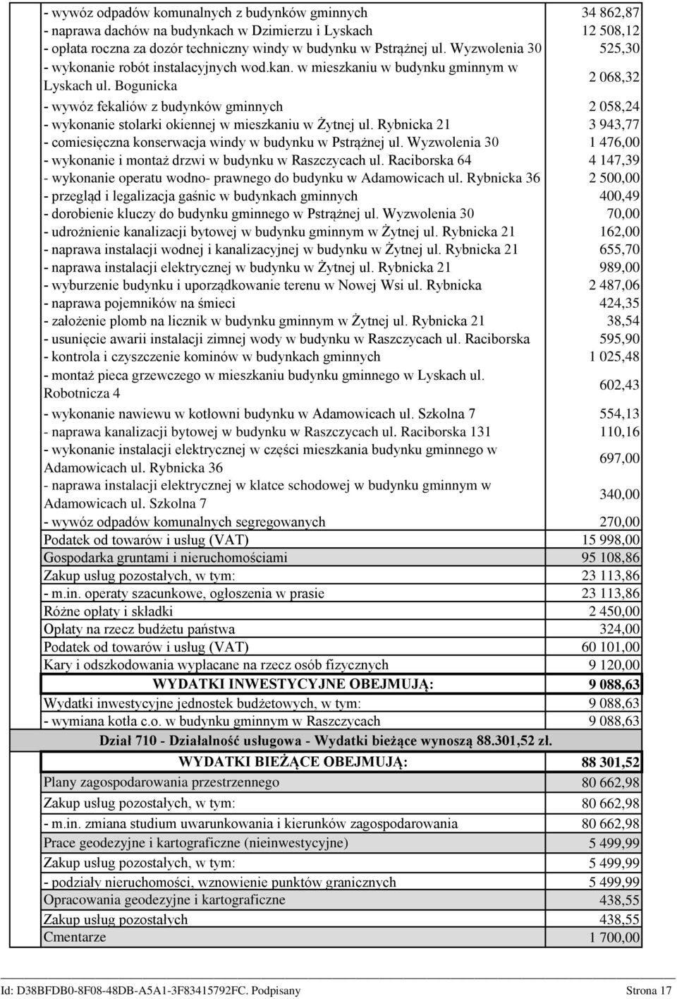 Bogunicka - wywóz fekaliów z budynków gminnych - wykonanie stolarki okiennej w mieszkaniu w Żytnej ul. Rybnicka 21 - comiesięczna konserwacja windy w budynku w Pstrążnej ul.