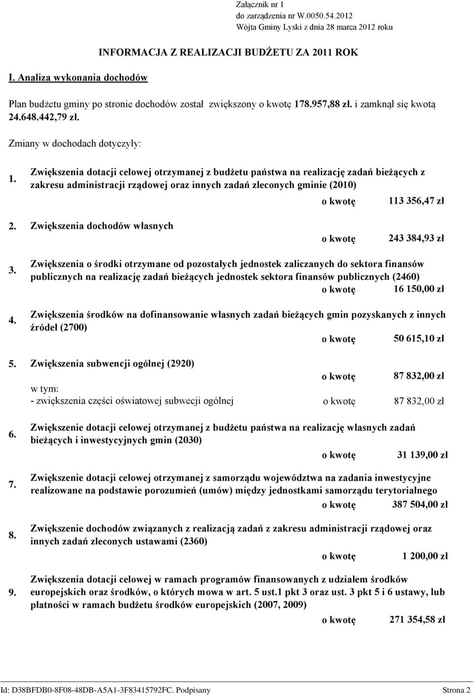 Zmiany w dochodach dotyczyły: 1.