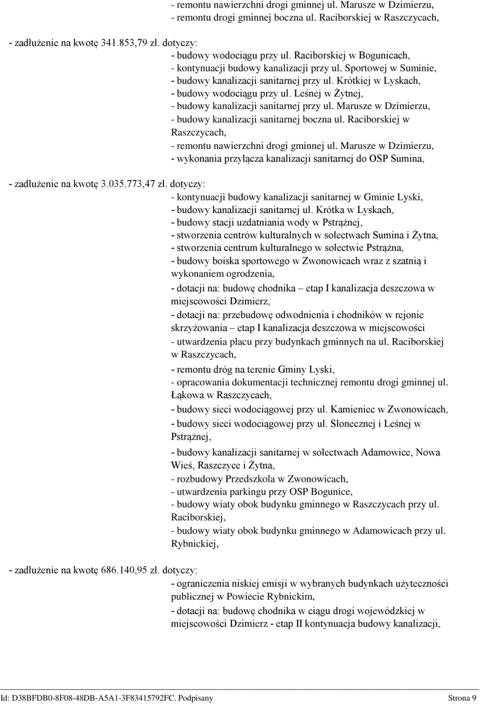 Leśnej w Żytnej, - budowy kanalizacji sanitarnej przy ul. Marusze w Dzimierzu, - budowy kanalizacji sanitarnej boczna ul. Raciborskiej w Raszczycach, - remontu nawierzchni drogi gminnej ul.