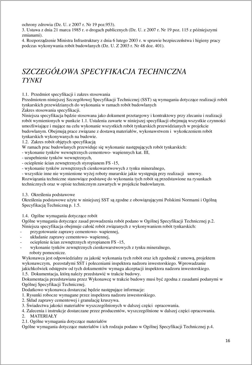 SZCZEGÓŁOWA SPECYFIKACJA TECHNICZNA TYNKI 1.