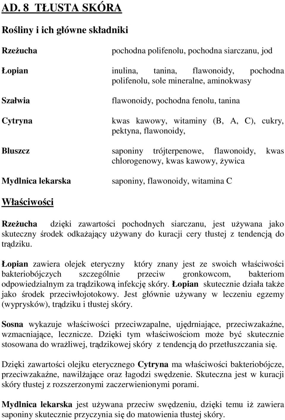 witamina C Rzeżucha dzięki zawartości pochodnych siarczanu, jest używana jako skuteczny środek odkażający używany do kuracji cery tłustej z tendencją do trądziku.