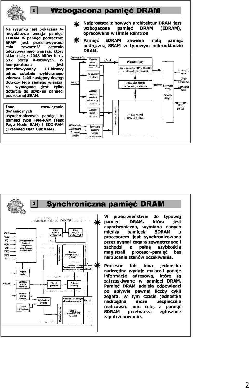 W komparatorze jest przechowywany 11-bitowy adres ostatnio wybieranego wiersza. Jeśli następny dostęp dotyczy tego samego wiersza, to wymagane jest tylko dotarcie do szybkiej pamięci podręcznej SRAM.