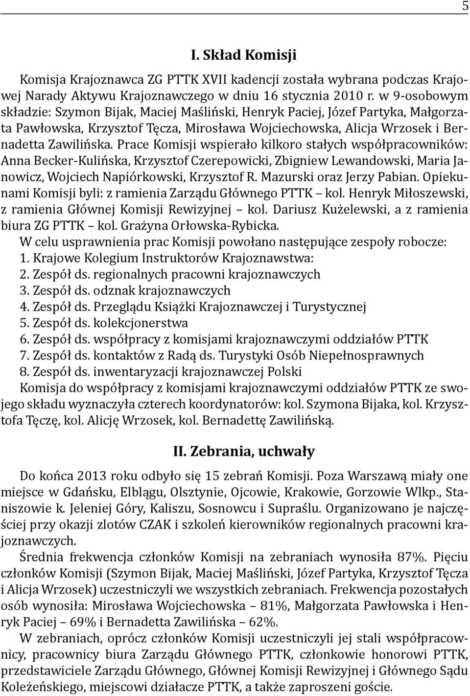 Prace Komisji wspierało kilkoro stałych współpracowników: Anna Becker-Kulińska, Krzysztof Czerepowicki, Zbigniew Lewandowski, Maria Janowicz, Wojciech Napiórkowski, Krzysztof R.