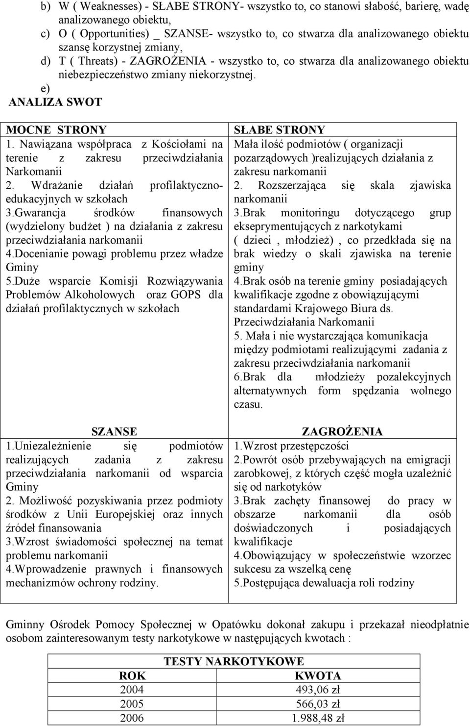 Nawiązana współpraca z Kościołami na terenie z zakresu przeciwdziałania Narkomanii 2. Wdrażanie działań profilaktycznoedukacyjnych w szkołach 3.