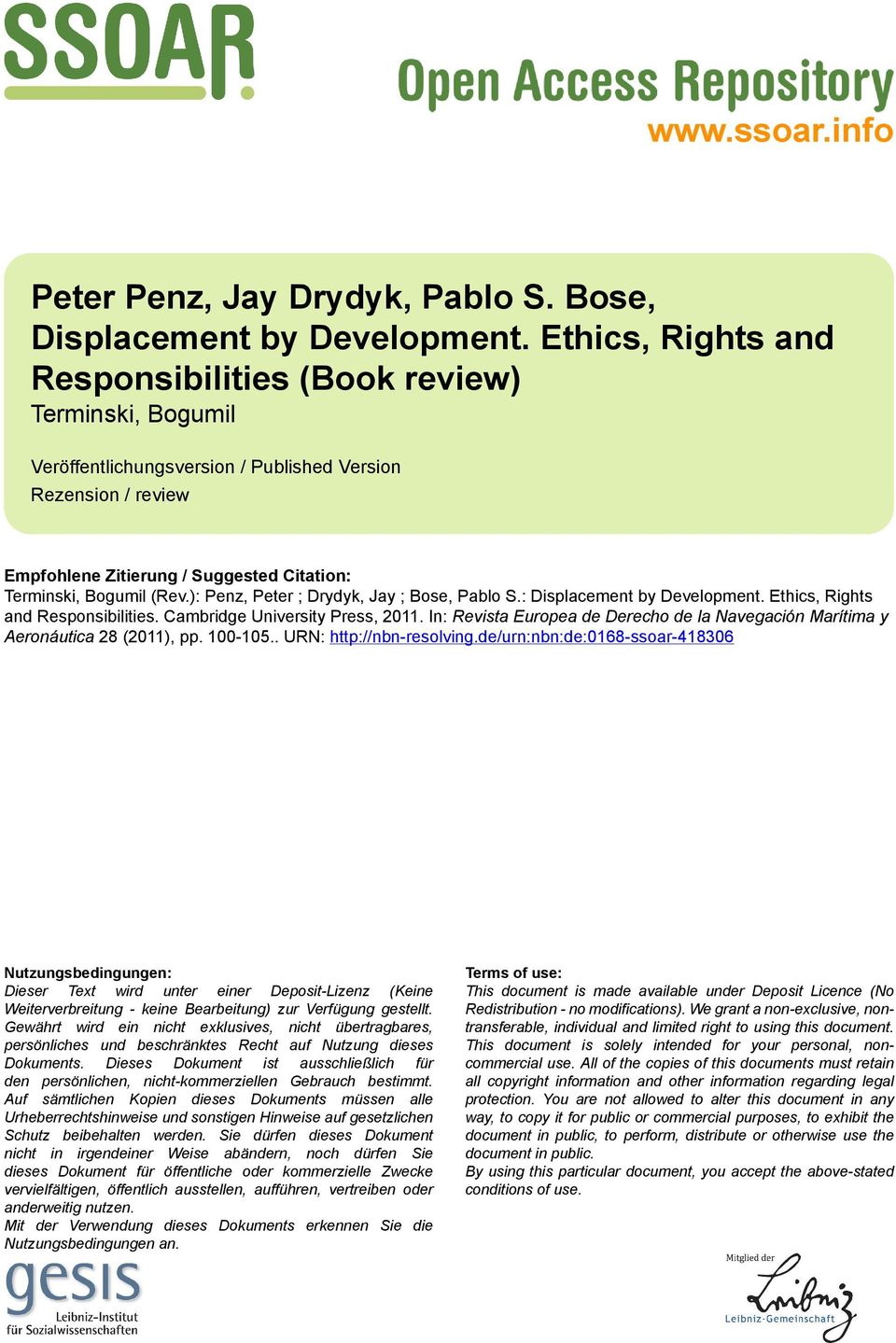 ): Penz, Peter ; Drydyk, Jay ; Bose, Pablo S.: Displacement by Development. Ethics, Rights and Responsibilities. Cambridge University Press, 2011.