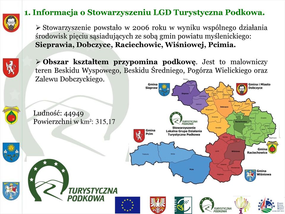 gmin powiatu myślenickiego: Sieprawia, Dobczyce, Raciechowic, Wiśniowej, Pcimia.