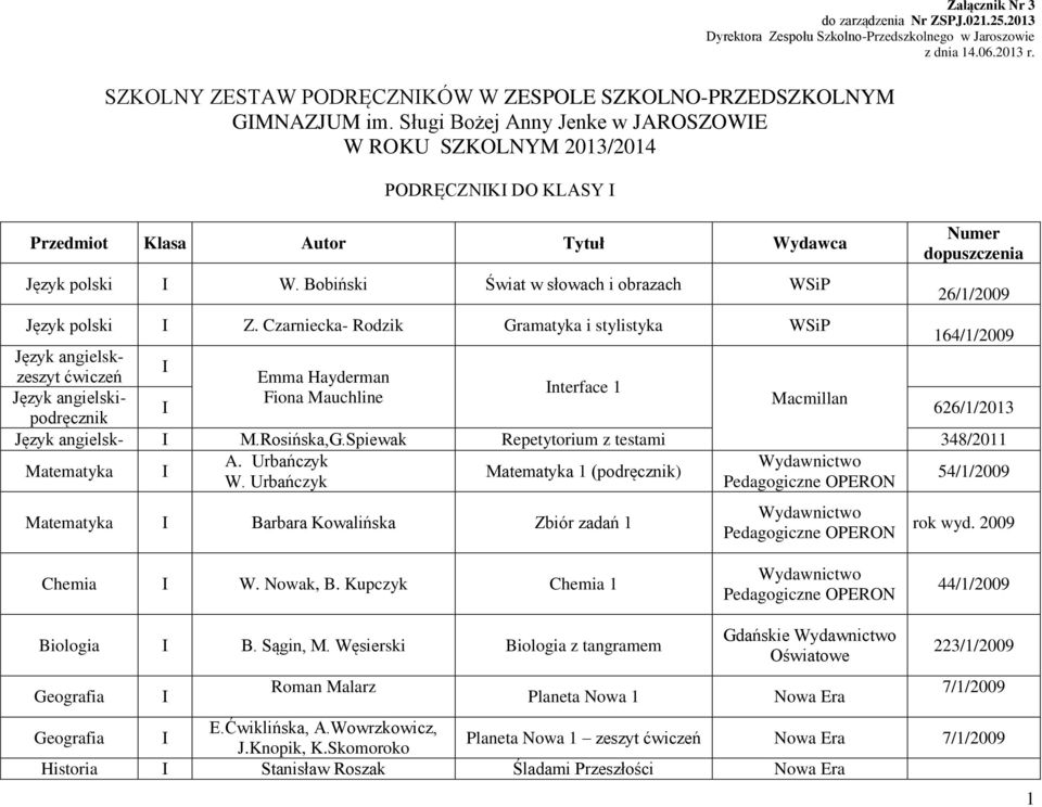 Bobiński Świat w słowach i obrazach WSiP Numer dopuszczenia 26/1/2009 Język polski Z.