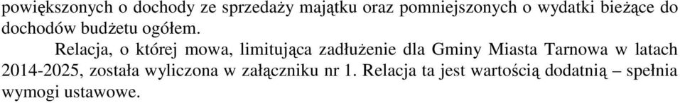 Relacja, o której mowa, limitująca zadłużenie dla Gminy Miasta Tarnowa w