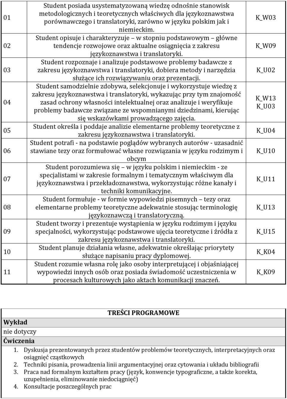 Student rozpoznaje i analizuje podstawowe problemy badawcze z zakresu językoznawstwa i translatoryki, dobiera metody i narzędzia służące ich rozwiązywaniu oraz prezentacji.