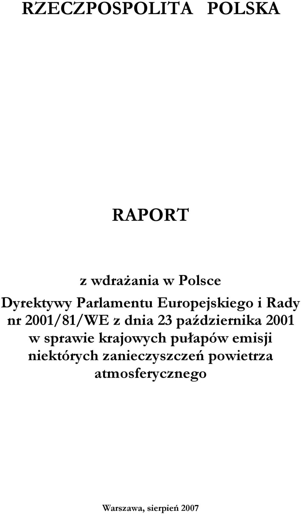 października 2001 w sprawie krajowych pułapów emisji