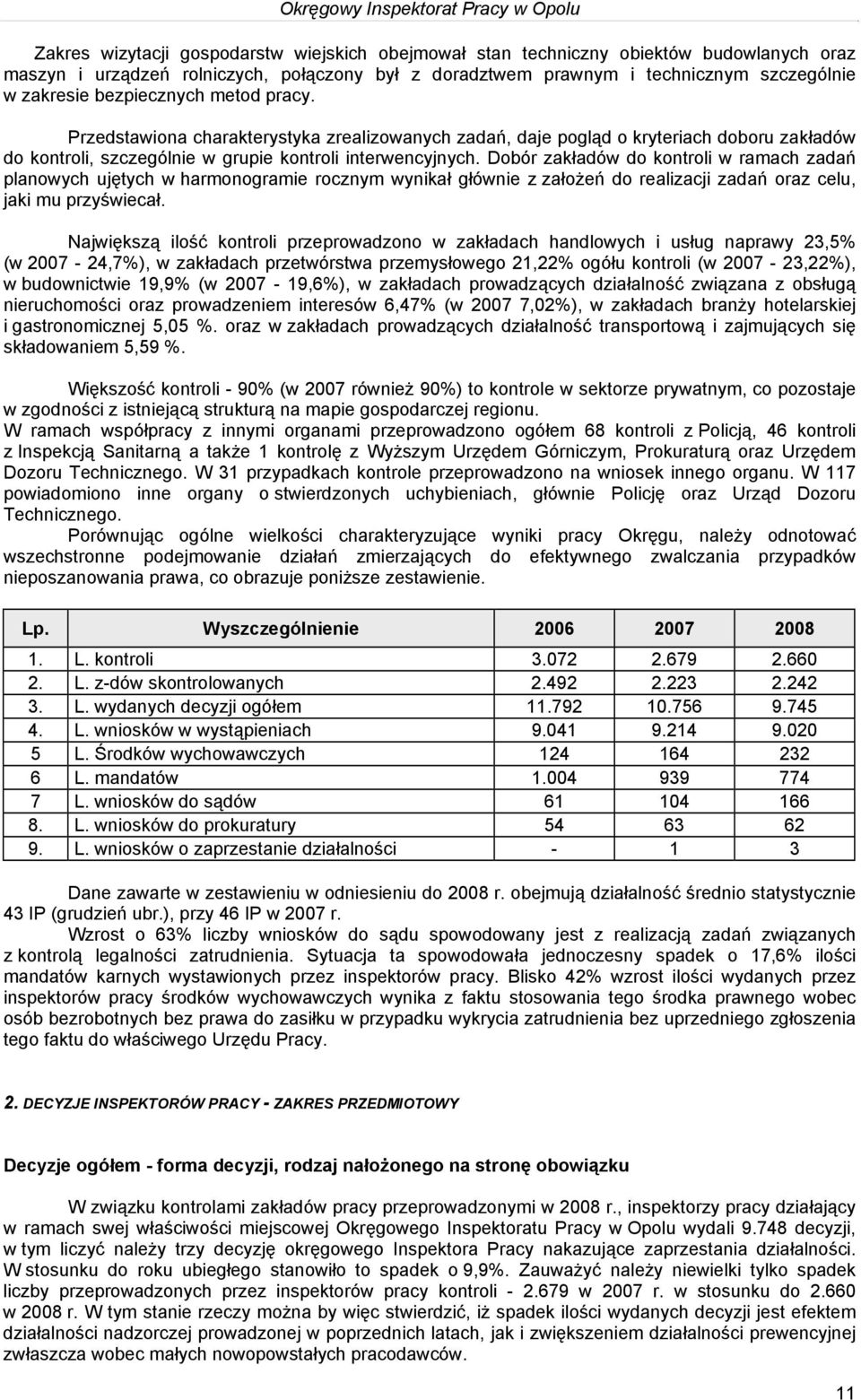 Dobór zakładów do kontroli w ramach zadań planowych ujętych w harmonogramie rocznym wynikał głównie z założeń do realizacji zadań oraz celu, jaki mu przyświecał.