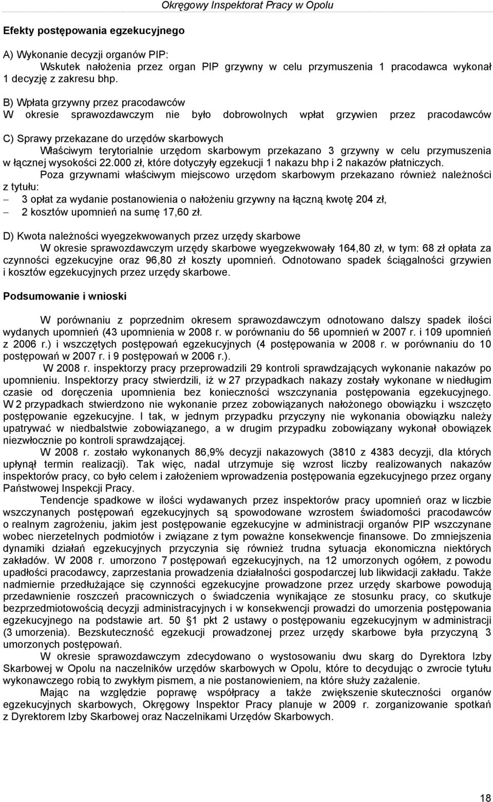 B) Wpłata grzywny przez pracodawców W okresie sprawozdawczym nie było dobrowolnych wpłat grzywien przez pracodawców C) Sprawy przekazane do urzędów skarbowych Właściwym terytorialnie urzędom