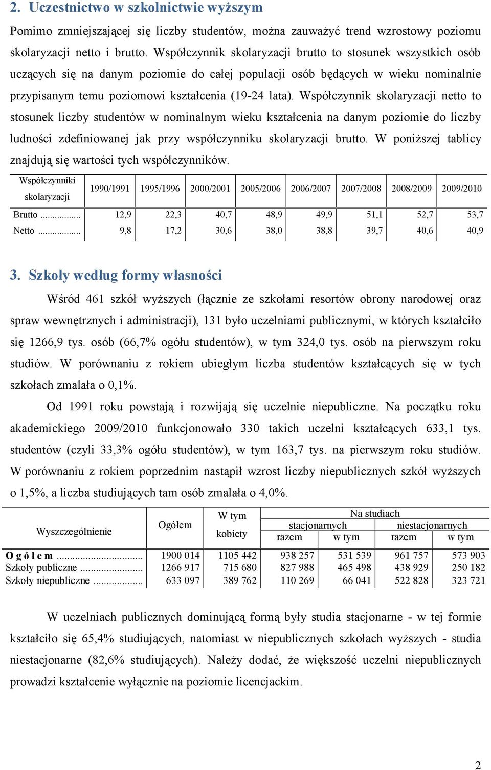 Współczynnik skolaryzacji netto to stosunek liczby studentów w nominalnym wieku kształcenia na danym poziomie do liczby ludności zdefiniowanej jak przy współczynniku skolaryzacji brutto.