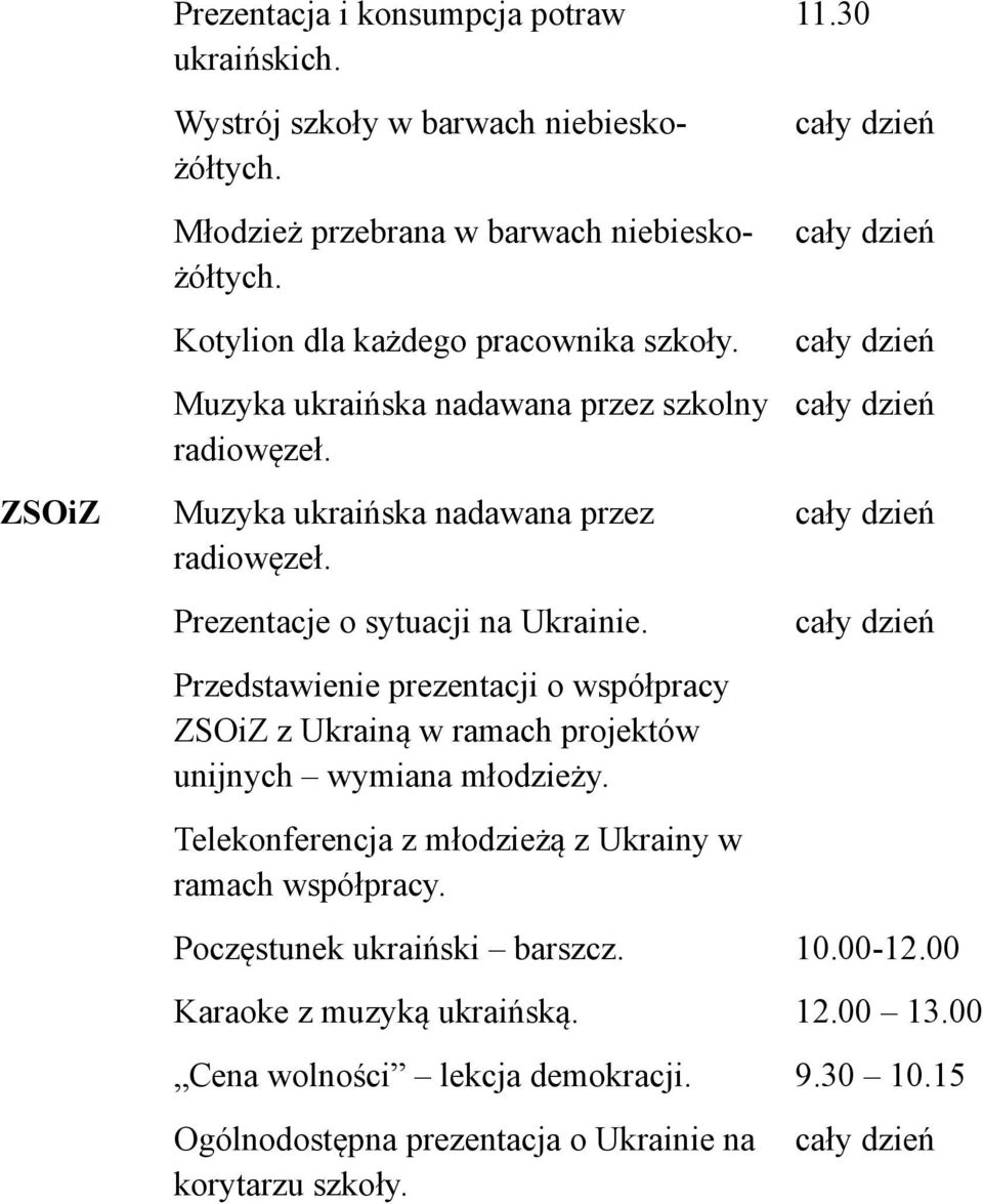 Prezentacje o sytuacji na Ukrainie. Przedstawienie prezentacji o współpracy ZSOiZ z Ukrainą w ramach projektów unijnych wymiana młodzieży.