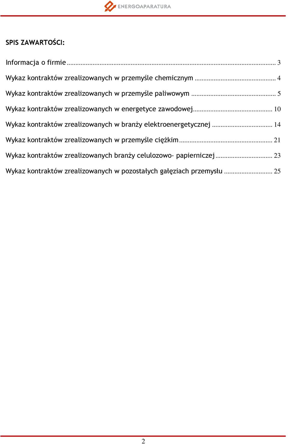 .. 10 Wykaz kontraktów zrealizowanych w branży elektroenergetycznej.