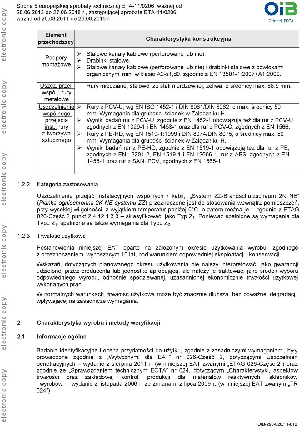 : rury metalowe Uszczelnienie wspólnego przejścia inst.: rury z tworzywa sztucznego Rury miedziane, stalowe, ze stali nierdzewnej, żeliwa, o średnicy max. 88,9 mm.