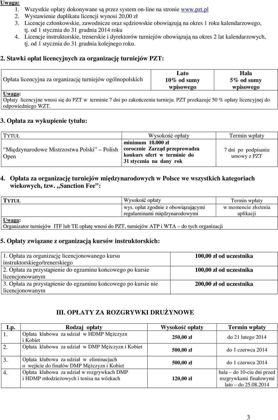 Licencje instruktorskie, trenerskie i dyrektorów turniejów obowiązują na okres 2 