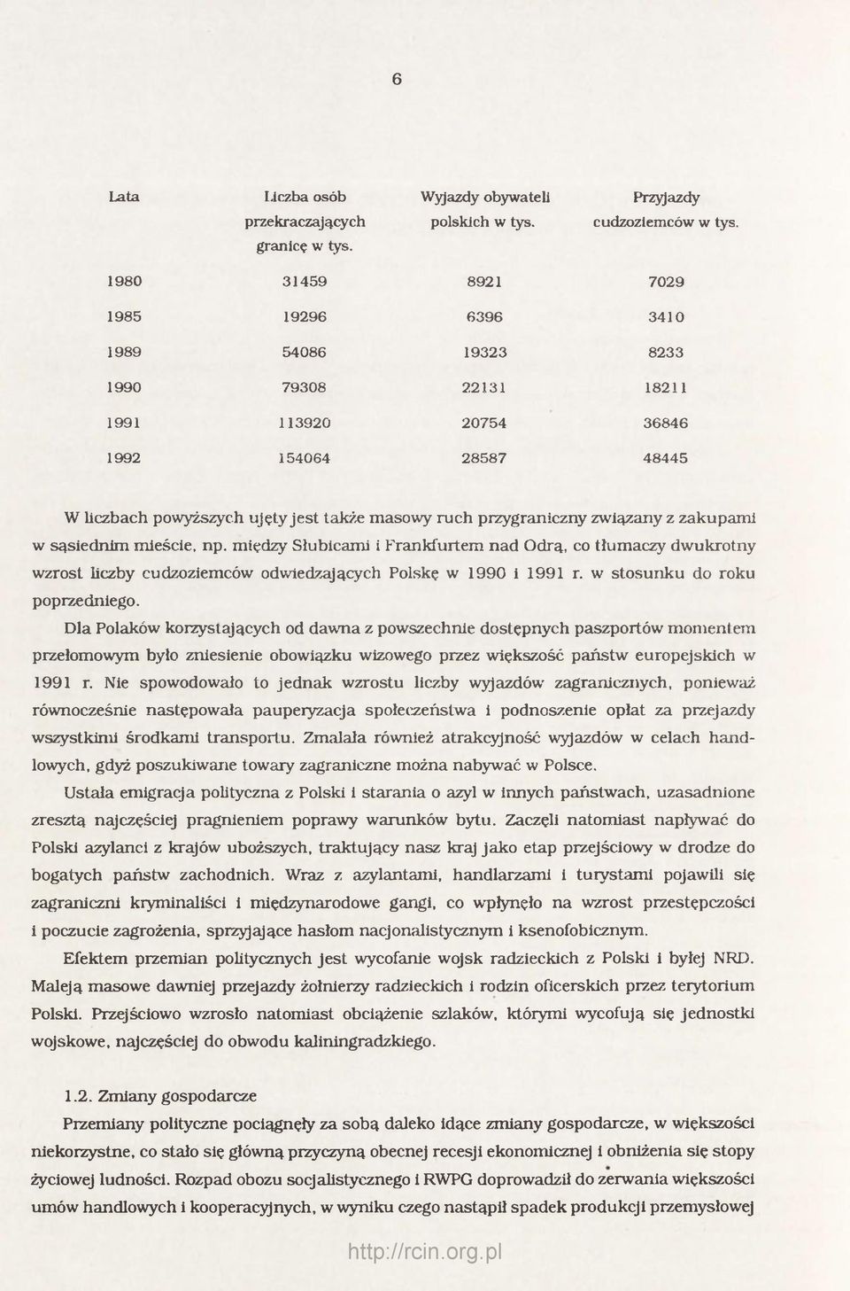związany z zakupami w sąsiednim mieście, np. między Słubicami i Frankfurtem nad Odrą, co tłumaczy dwukrotny wzrost liczby cudzoziemców odwiedzających Polskę w 1990 i 1991 r.