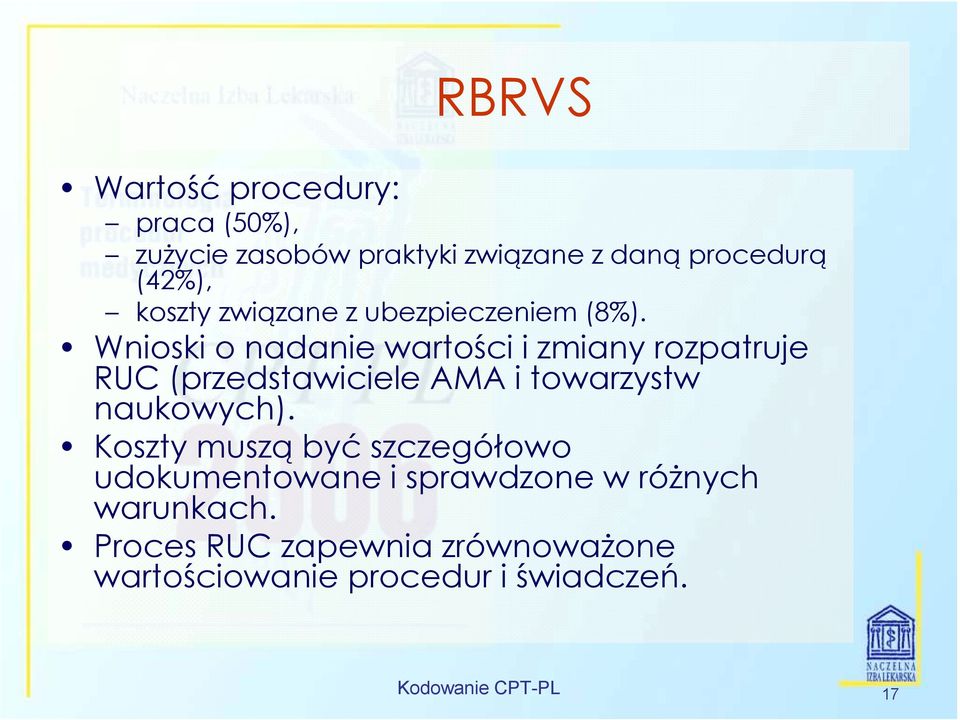 Wnioski o nadanie wartości i zmiany rozpatruje RUC (przedstawiciele AMA i towarzystw naukowych).