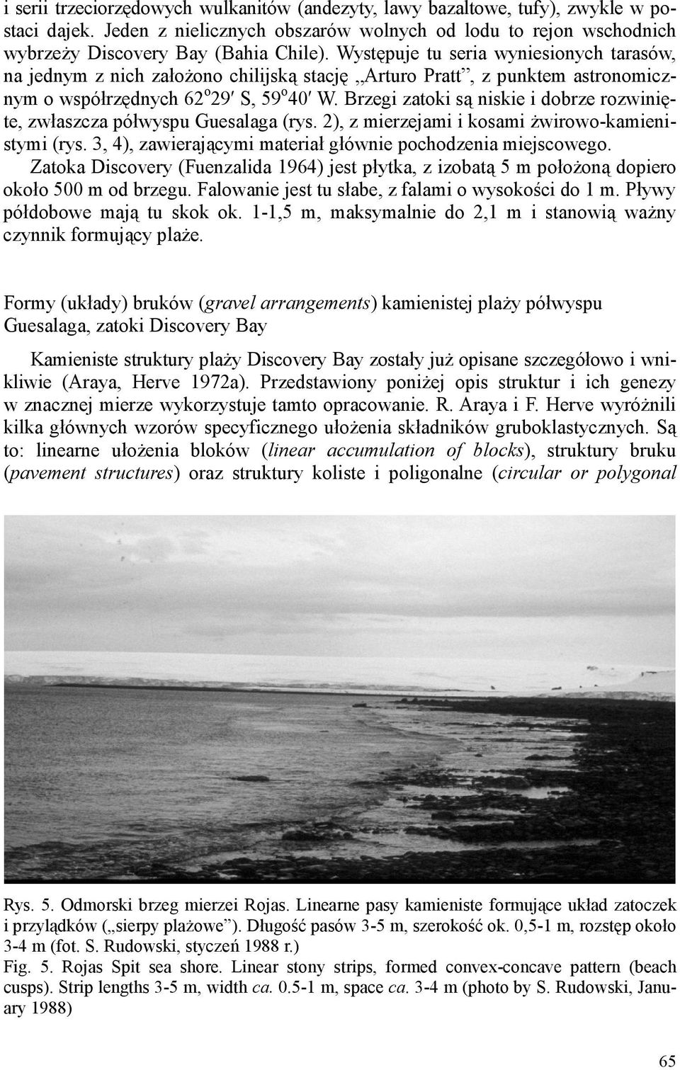Brzegi zatoki są niskie i dobrze rozwinięte, zwłaszcza półwyspu Guesalaga (rys. 2), z mierzejami i kosami żwirowo-kamienistymi (rys. 3, 4), zawierającymi materiał głównie pochodzenia miejscowego.