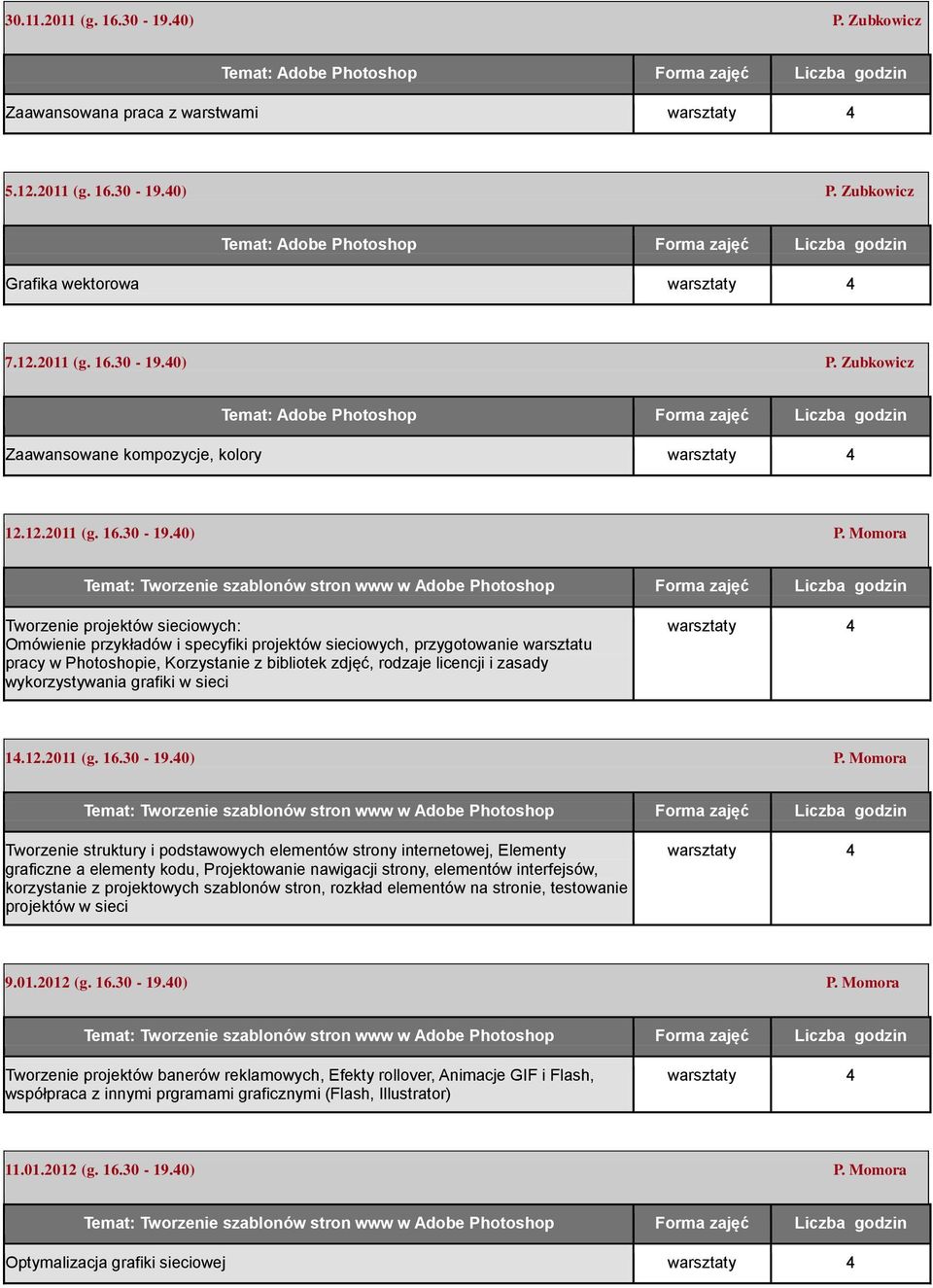 Momora Tworzenie projektów sieciowych: Omówienie przykładów i specyfiki projektów sieciowych, przygotowanie warsztatu pracy w Photoshopie, Korzystanie z bibliotek zdjęć, rodzaje licencji i zasady