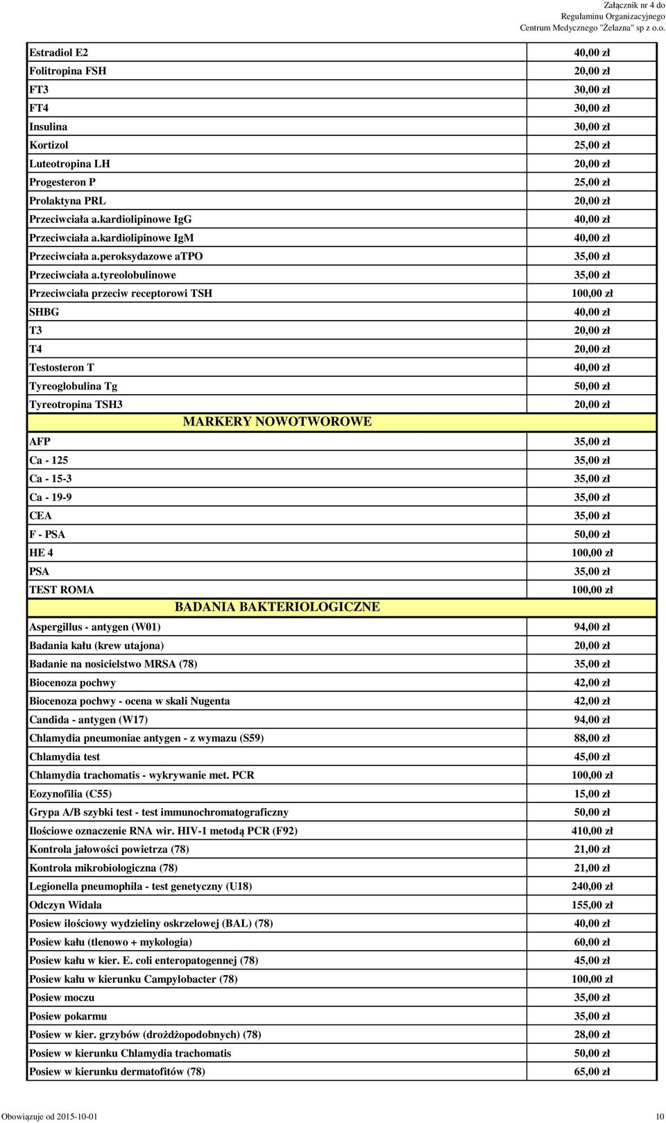 tyreolobulinowe Przeciwciała przeciw receptorowi TSH SHBG T3 T4 Testosteron T Tyreoglobulina Tg Tyreotropina TSH3 MARKERY NOWOTWOROWE AFP Ca - 125 Ca - 15-3 Ca - 19-9 CEA F - PSA HE 4 PSA TEST ROMA