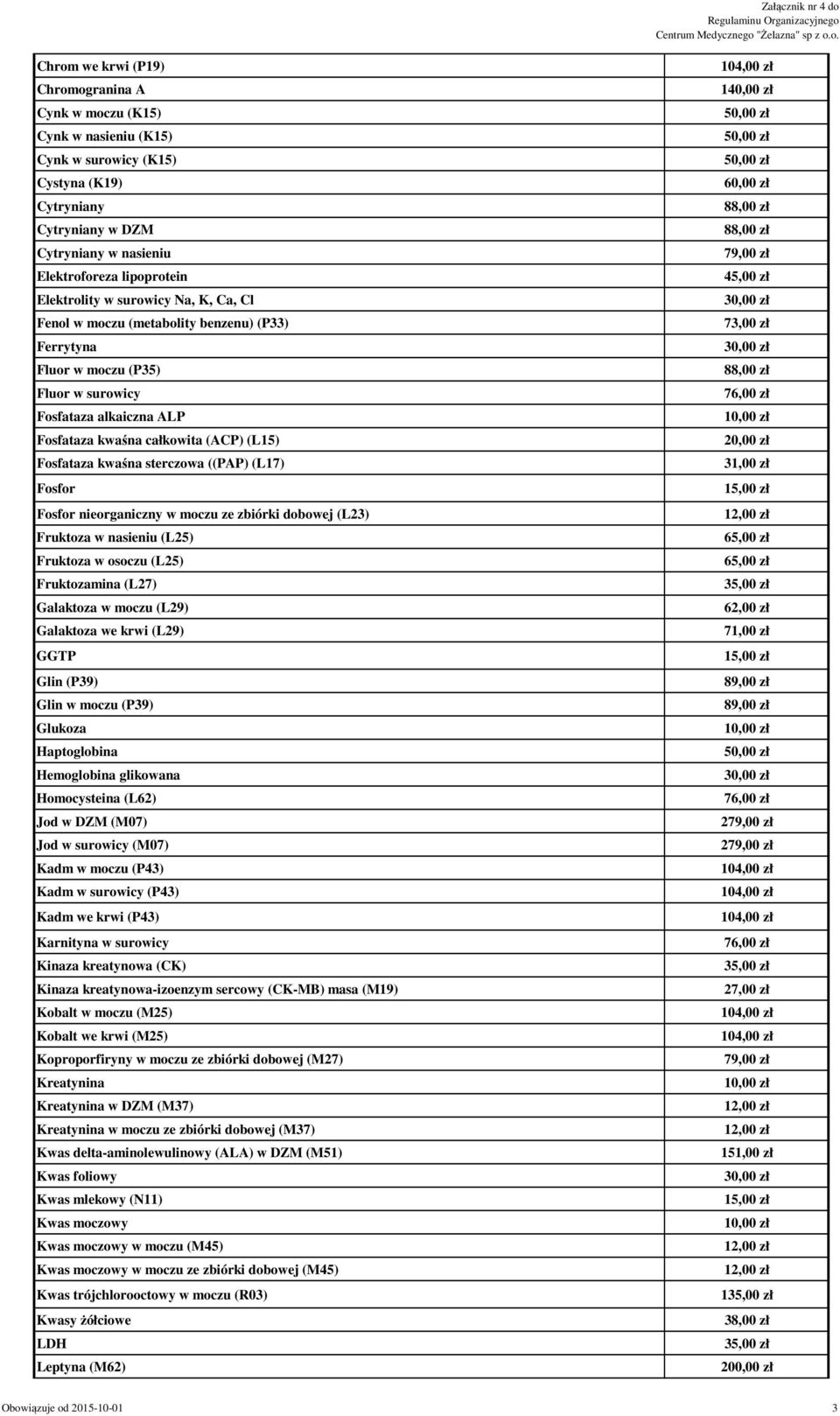 kwaśna sterczowa ((PAP) (L17) Fosfor Fosfor nieorganiczny w moczu ze zbiórki dobowej (L23) Fruktoza w nasieniu (L25) Fruktoza w osoczu (L25) Fruktozamina (L27) Galaktoza w moczu (L29) Galaktoza we