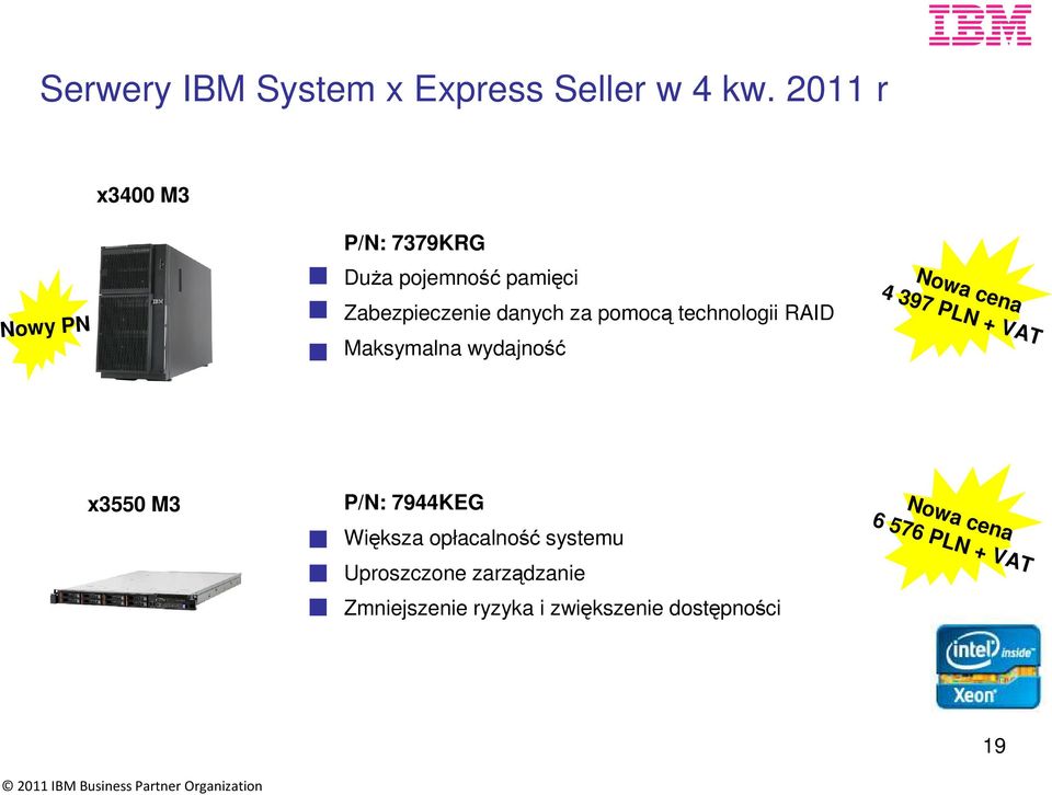 pomocą technologii RAID Maksymalna wydajność Nowa cena 4 397 PLN + VAT x3550 M3 P/N: