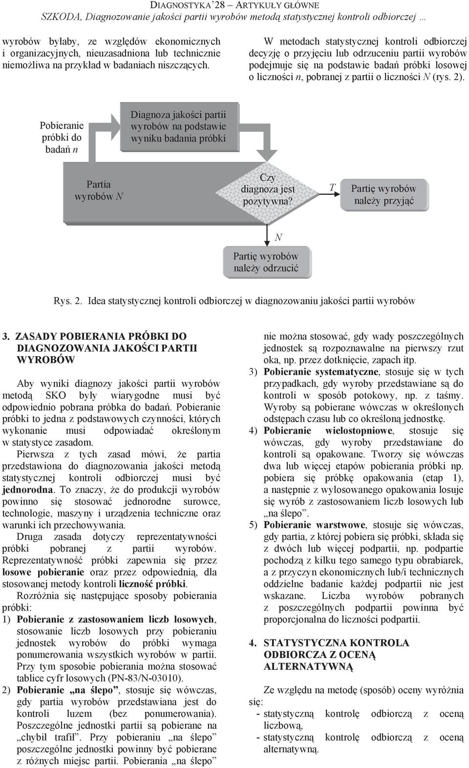 W metodach statystycznej kontroli odbiorczej decyzj o przyj ciu lub odrzuceniu partii wyrobów podejmuje si na podstawie bada próbki losowej o liczno ci n, pobranej z partii o liczno ci (rys. 2).