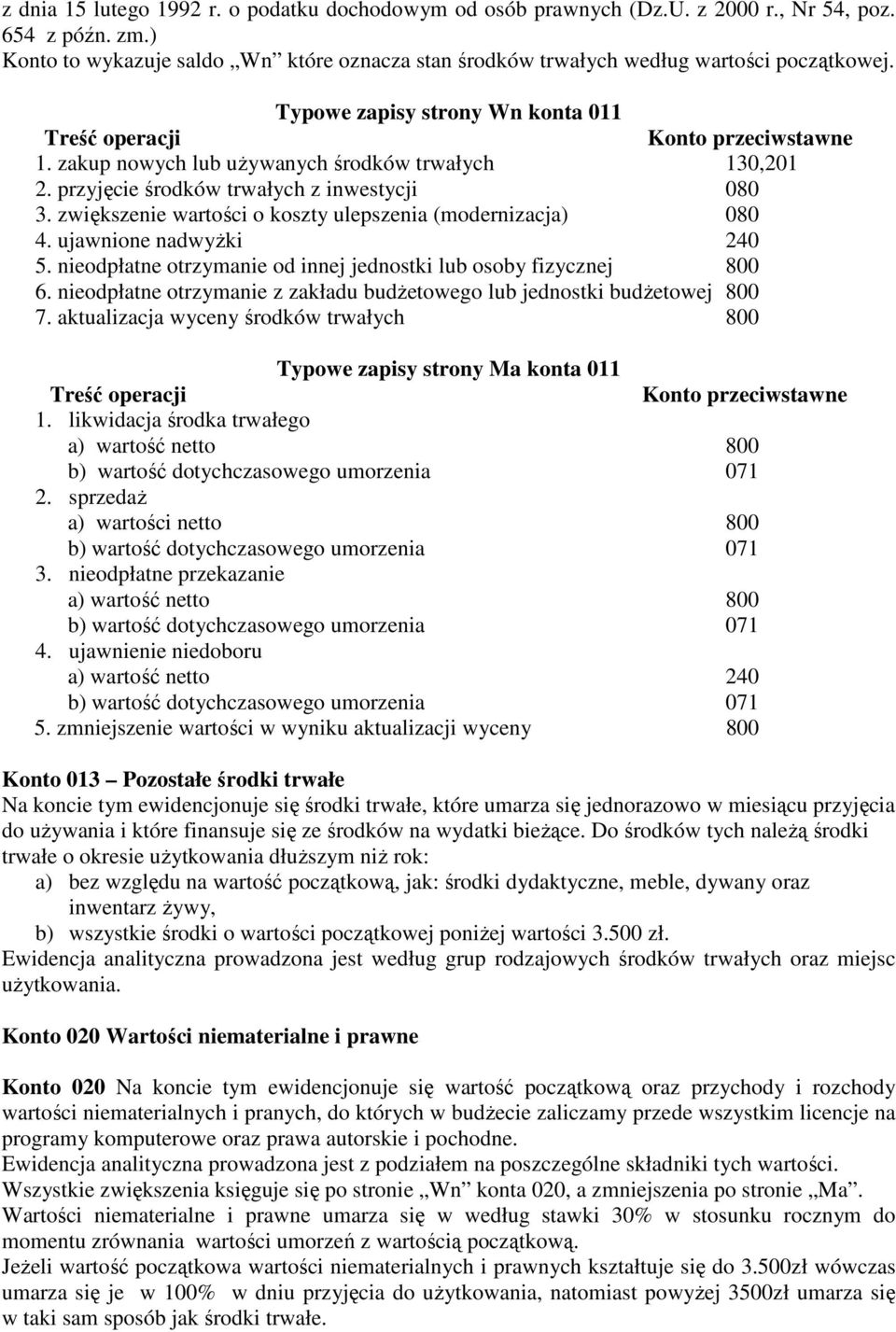 przyjęcie środków trwałych z inwestycji 080 3. zwiększenie wartości o koszty ulepszenia (modernizacja) 080 4. ujawnione nadwyżki 240 5.