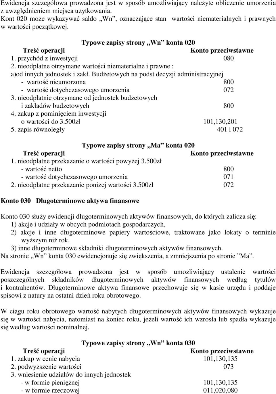 nieodpłatne otrzymane wartości niematerialne i prawne : a)od innych jednostek i zakł. Budżetowych na podst decyzji administracyjnej - wartość nieumorzona 800 - wartość dotychczasowego umorzenia 072 3.