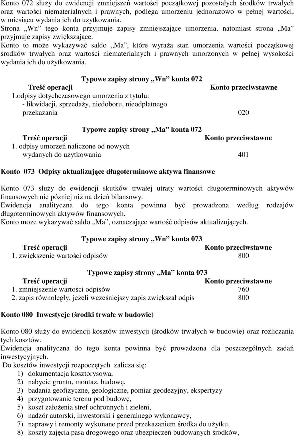 Konto to może wykazywać saldo Ma, które wyraża stan umorzenia wartości początkowej środków trwałych oraz wartości niematerialnych i prawnych umorzonych w pełnej wysokości wydania ich do użytkowania.