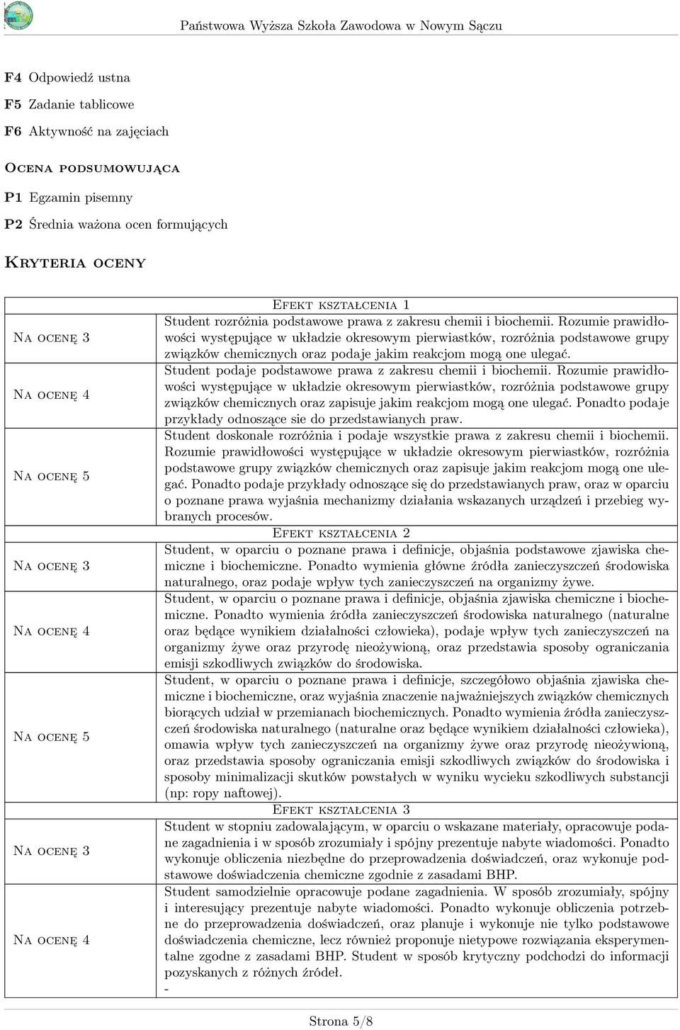 Student podaje podstawowe prawa z zakresu chemii i biochemii.