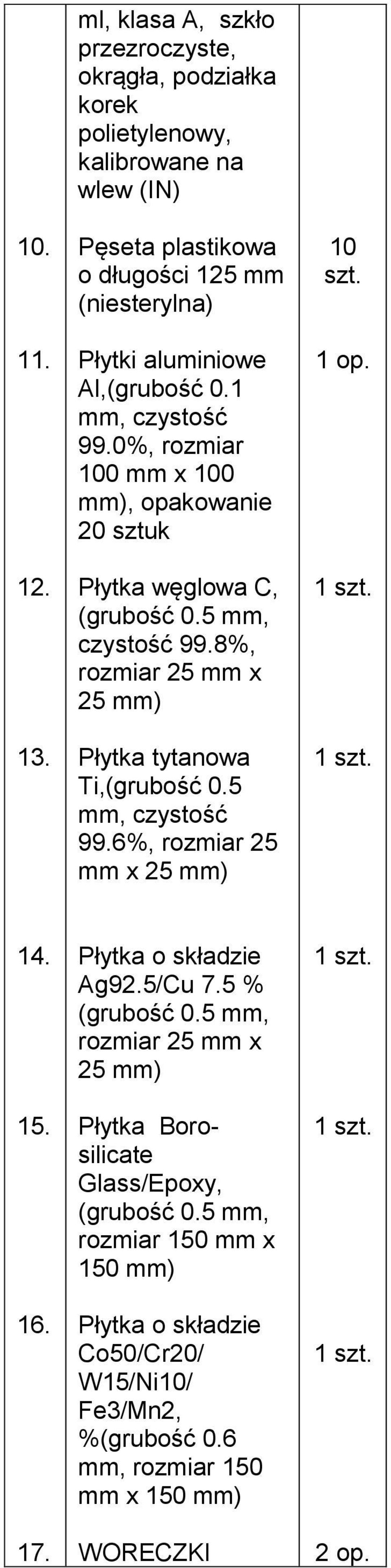 Al,(grubość 0.1 mm, czystość 99.0%, rozmiar 100 mm x 100 mm), opakowanie 20 Płytka węglowa C, (grubość 0.5 mm, czystość 99.