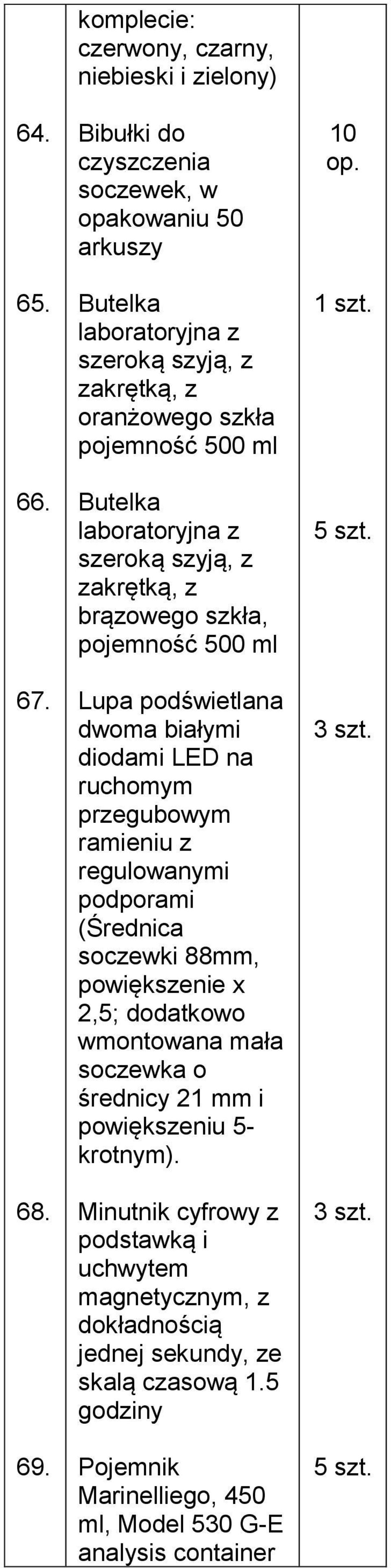 pojemność 500 ml Butelka laboratoryjna z szeroką szyją, z zakrętką, z brązowego szkła, pojemność 500 ml Lupa podświetlana dwoma białymi diodami LED na ruchomym przegubowym