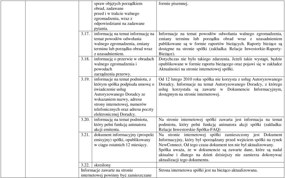 informację o przerwie w obradach walnego zgromadzenia i powodach zarządzenia przerwy. 3.19.