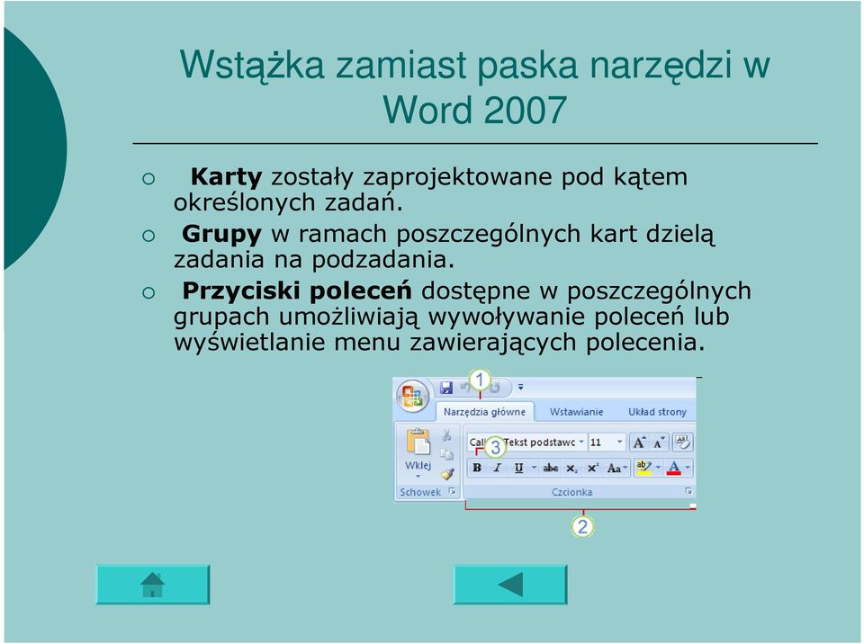 Grupy w ramach poszczególnych kart dzielą zadania na podzadania.