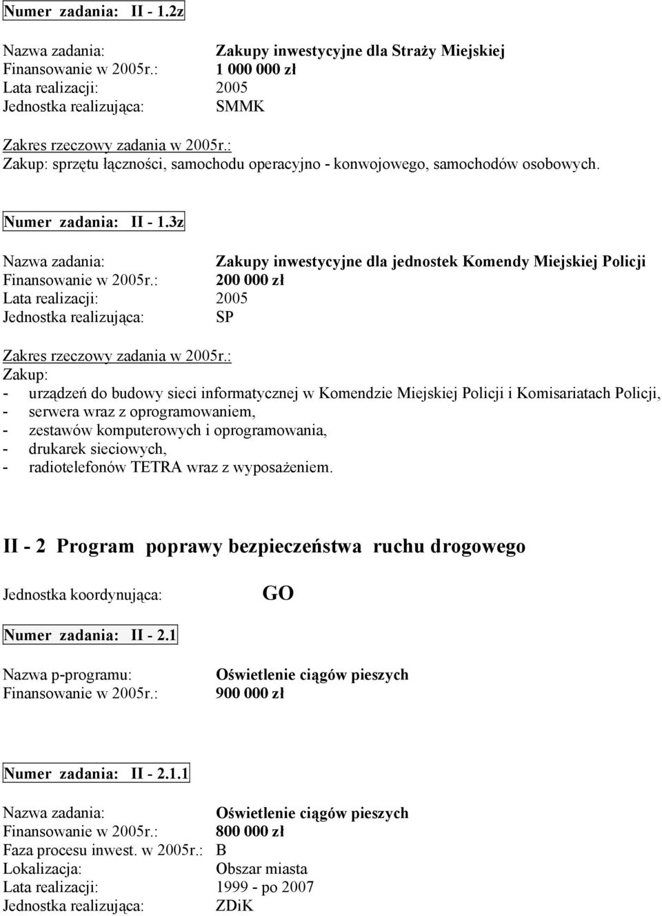 z oprogramowaniem, - zestawów komputerowych i oprogramowania, - drukarek sieciowych, - radiotelefonów TETRA wraz z wyposażeniem.