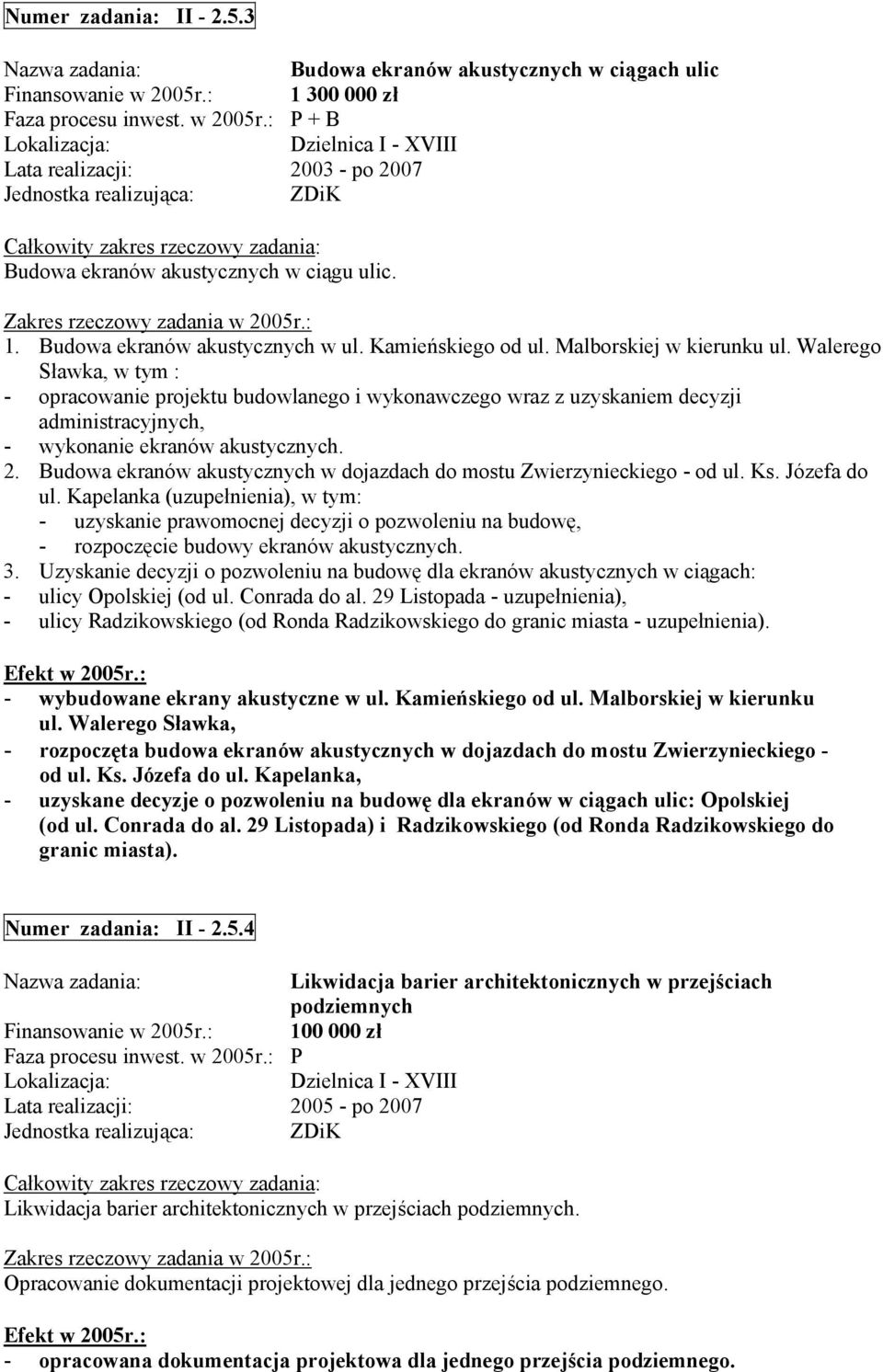 udowa ekranów akustycznych w dojazdach do mostu Zwierzynieckiego - od ul. Ks. Józefa do ul.