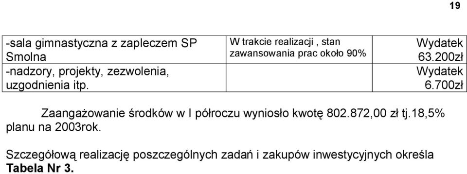 700zł Zaangażowanie środków w I półroczu wyniosło kwotę 802.872,00 zł tj.