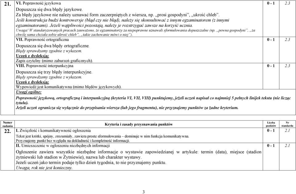 Jeżeli wątpliwości pozostają, należy je rozstrzygać zawsze na korzyść ucznia. Uwaga! W standaryzowanych pracach zauważono, że egzaminatorzy za niepoprawne uznawali sformułowania dopuszczalne (np.